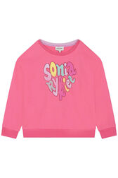Fleece Girl Sweatshirt "Sonia Rykiel" Print Fuchsia front view