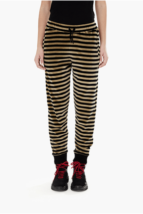 Jogging velours femme Raye noir/kaki vue portée de face