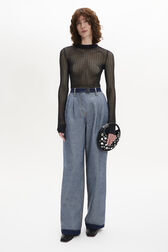 Long-Sleeved Crew-Neck Top Black front worn view