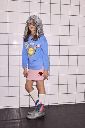 Girl Rounded Collar Sweatshirt Blue front worn view