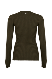 Crew-Neck Jumper Long Slit Sleeves Khaki back view