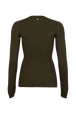 Wool Knit Crew-Neck Slit Sleeves Sweater Khaki back view