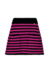 Women Big Poor Boy Striped A-line Skirt Black/fuchsia front view