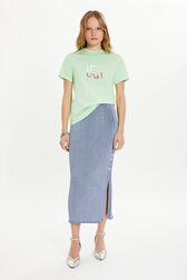 Short-sleeved crew-neck t-shirt in cotton jersey Anise front worn view