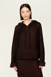 Hoodie lurex femme Raye noir/bronze vue portée de face
