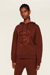 Sweat à capuche jersey de coton femme Chocolat vue de détail 3