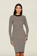 Women Rib Sock Knit Striped Maxi Dress Black/white details view 1