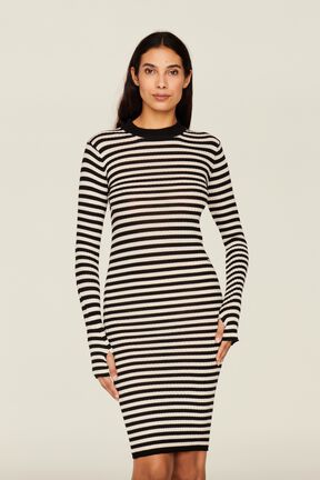 Robe longue chaussette rayée femme Raye noir/blanc vue de détail 1