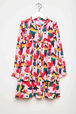 Printed Camo with Ruffle and Cutout Girl Dress Red front view