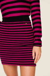 Women Rib Sock Knit Striped Mini Skirt Black/fuchsia details view 3