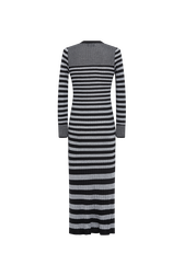 Striped long dress in wool and lurex Black/silver back view