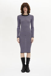 Robe rayé col rond à manches longues Raye noir/lilas vue portée de face