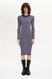 Striped Long-Sleeved Crew Neck Dress Striped black/lilac front worn view