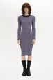 Striped Long-Sleeved Crew Neck Dress Striped black/lilac front worn view