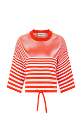 Pull rayé court col rond à manches courtes Rayures tangerine/blanc vue de face
