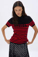 Striped short-sleeved woolen sweater Black/red details view 1