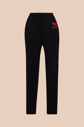 Women Mouth Print Jogging Pants Black front view