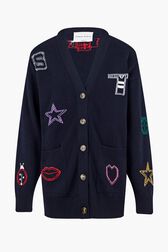 SR Iconic Symbols Cardigan Black/blue front view