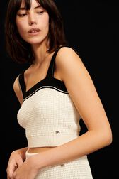 Brassière coton tricoté finitions contrastantes femme Ecru vue de détail 2