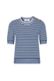 Pull col rond à manches courtes marinière en coton mélangée Raye blanc / bleu vue de face