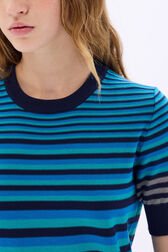 Pull rayé col rond à manches courtes Rayures bleu/silver vue de détail 2