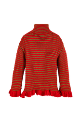 Robe courte col roulé lurex femme Rouge/or vue de face