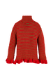 Women Lurex Turtleneck Short Dress Red/gold front view