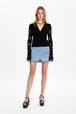 Women Black Cardigan Knit Openwork Flower Black front worn view