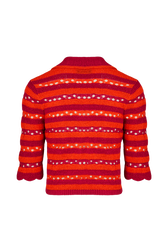 Gilet court rayures ajourées femme Raye fuchsia/corail vue de dos