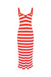 Robe bretelle rayée à côtes Rayures tangerine/blanc vue de face