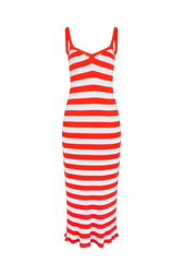 Ribbed striped dress with straps Tangerine/white stripe front view