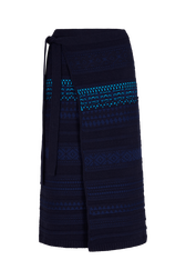 Fair Isle Print Wool Knit Midi Wrap Skirt Blue front view