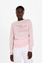 Women Rhinestone Print Sweater Baby pink details view 1
