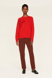 Women Wool Flowers Sweater Red details view 2
