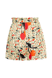 Women Cherry Print Twill Shorts Baby yellow front view