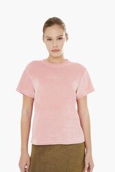 Women Velvet T-shirt Pink front worn view