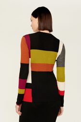 Women Multicolor Baby Alpaca Long Sweater Multico crea back worn view