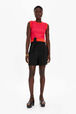 Women Wool Tailored Shorts Black front worn view