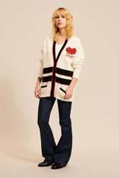 Women V-neck Long Cardigan Ecru details view 1