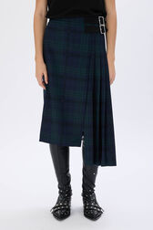 Asymmetrical tartan check kilt skirt Check navy green details view 1