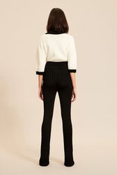 Women Ribbed Knit Flare Pants Black back worn view