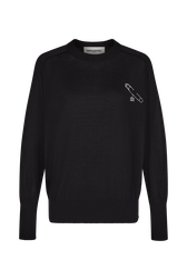 Long-sleeved sweater in merino and silk Black front view