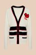 Women V-neck Long Cardigan Ecru front view