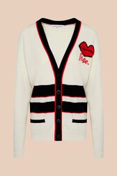 Women V-neck Long Cardigan Ecru front view