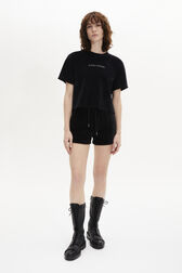 Short-Sleeved Velvet T-Shirt Black front worn view