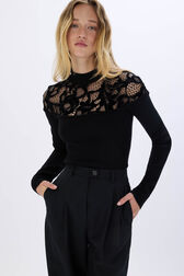 Knitted velvet and lace sweater Black details view 1