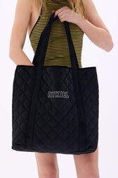 Quilted velvet tote bag Black back worn view