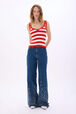 Ribbed striped top with straps Tangerine/white stripe front worn view
