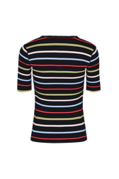 T-shirt col ouvert picots rayé multicolore femme Multico raye noir vue de dos