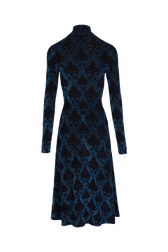 Robe midi cintrée motif baroque en jersey velours devoré Bleu vue de dos